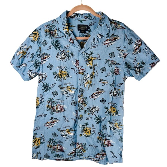 Pendleton Other - Pendleton Aloha Hawaiian Shirt Mens Large Loose Fit Surfing Palm Trees Blue